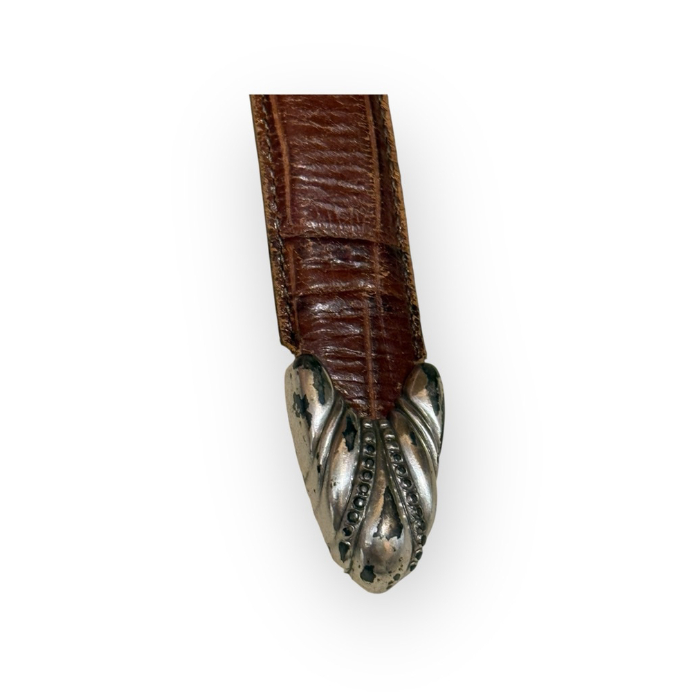 Vtg 97 Ermen Belt Co. Italian Calfskin Leather Belt Brown Silver Western Sz M - Picture 5 of 11